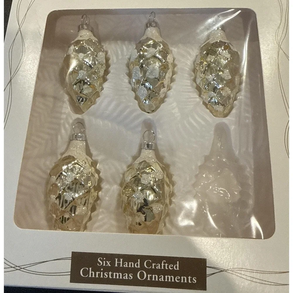 Vintage Glass Pine Cones Gold Glittery Ornaments Mini Set Of‎ 5 Mexico 2001